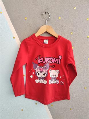 1683- Karakter Baskılı Taytlı Kız Çocuk Takım - Kırmızı