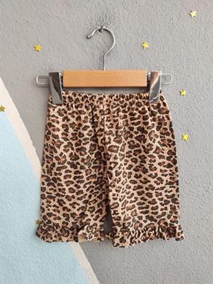 1688 - Fırfırlı Karakter Baskılı Kız Çocuk Takımı - Leopar 2
