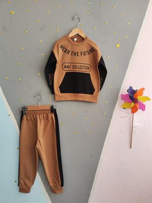 1700 - Wear The Future Baskılı Erkek Çocuk Takım - Kahve
