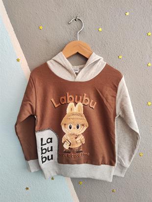 1699 - Kapüşonlu Karakter Baskılı Erkek Çocuk Takım - Kahve