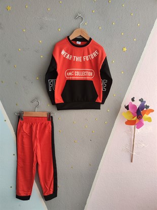 1700 - Wear The Future Baskılı Erkek Çocuk Takım - Turuncu