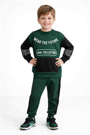 1700 - Wear The Future Baskılı Erkek Çocuk Takım - Zümrüt