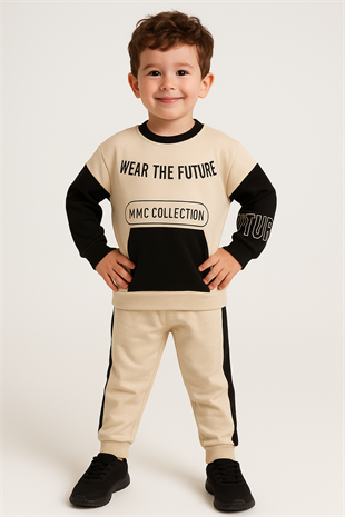 1700 - Wear The Future Baskılı Erkek Çocuk Takım - Krem