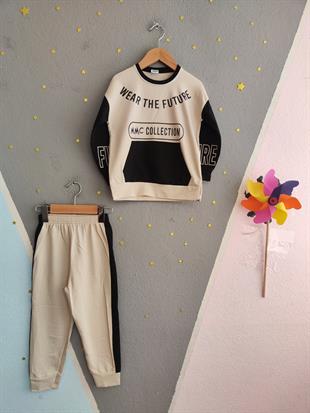 1700 - Wear The Future Baskılı Erkek Çocuk Takım - Krem