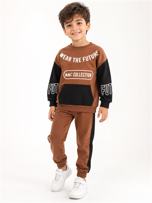 1700 - Wear The Future Baskılı Erkek Çocuk Takım - Koyu Kahve