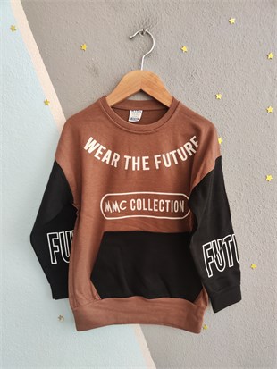 1700 - Wear The Future Baskılı Erkek Çocuk Takım - Koyu Kahve