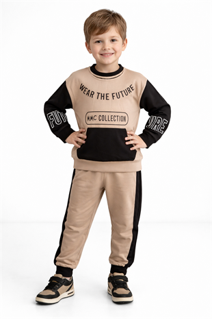 1700 - Wear The Future Baskılı Erkek Çocuk Takım - Bej