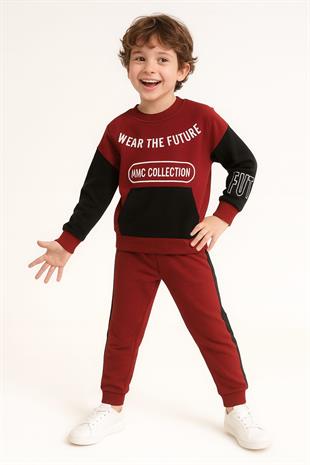 1700 - Wear The Future Baskılı Erkek Çocuk Takım - Bordo