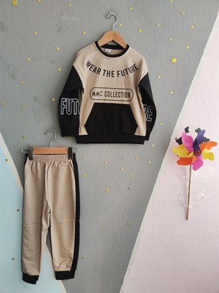 1700 - Wear The Future Baskılı Erkek Çocuk Takım - Bej