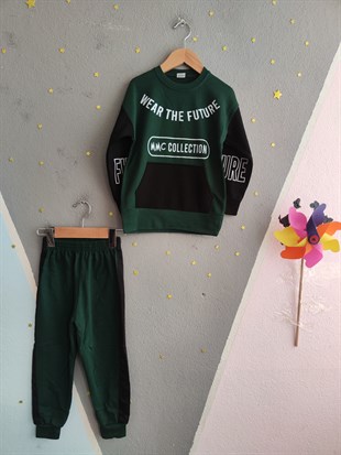 1700 - Wear The Future Baskılı Erkek Çocuk Takım - Zümrüt