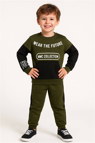 1700 - Wear The Future Baskılı Erkek Çocuk Takım - Haki