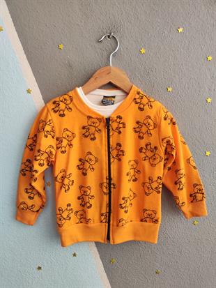 1722 - Ayıcık Baskılı Üçlü Kız Takım - Sarı