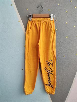 1725 - To Yourself Baskılı Kapüşonlu Kız Takım - Sarı