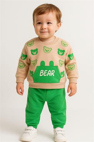1729 - Bear Baskılı Erkek Aylık Takım - Yeşil