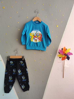 1745 - Karakter Baskılı Mevsimlik Erkek Takımı - Mavi