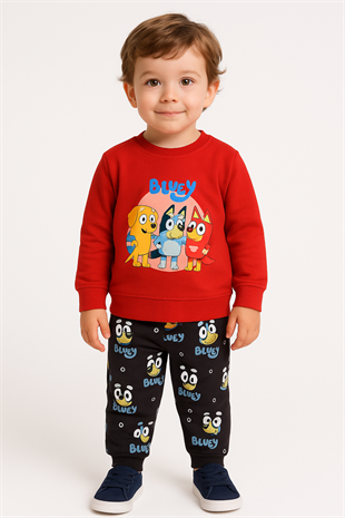 1745 - Karakter Baskılı Mevsimlik Erkek Takımı - Kırmızı