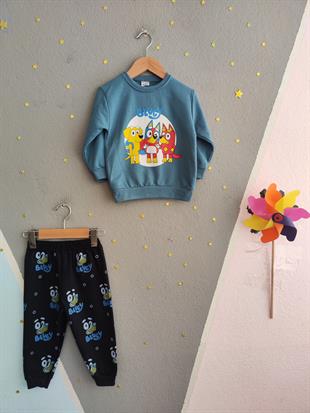 1745 - Karakter Baskılı Mevsimlik Erkek Takımı - Buz mavi