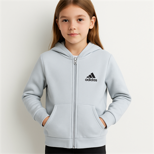 1755 - Ads Baskılı Kapüşonlu Üç İp Unisex Çocuk Hırkası - Buz Mavisi