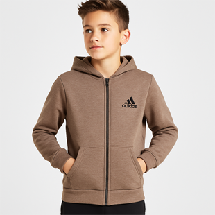 1755 - Ads Baskılı Kapüşonlu Üç İp Unisex Çocuk Hırkası - Kahve