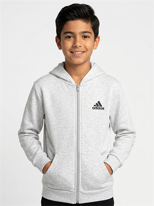 1755 - Ads Baskılı Kapüşonlu Üç İp Unisex Çocuk Hırkası - Gri