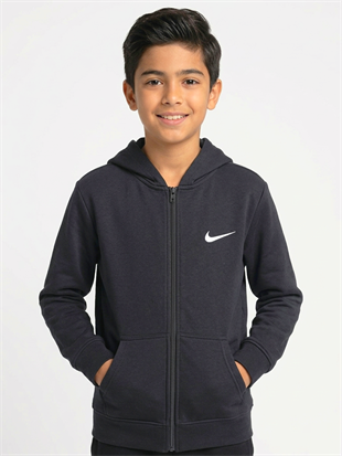 1756 - NK Baskılı Kapüşonlu Üç İp Unisex Çocuk Hırkası - Lacivert 