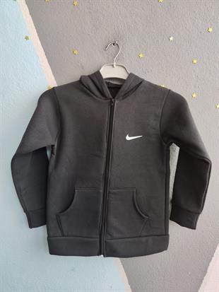 1756 - NK Baskılı Kapüşonlu Üç İp Unisex Çocuk Hırkası - Füme