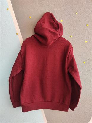 1759- Wonderfull Baskılı Kapüşonlu Erkek  Çocuk Hırkası - Bordo