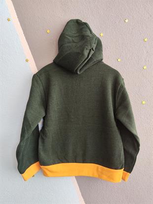 1759- Wonderfull Baskılı Kapüşonlu Erkek  Çocuk Hırkası - Haki