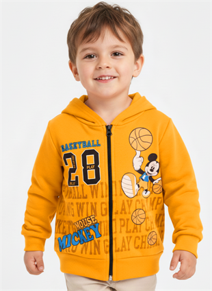 1762- Karakter Baskılı Kapüşonlu Erkek  Çocuk Hırkası - Sarı