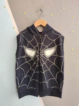 1768 - Örümcek Baskılı Kapüşonlu Erkek Yelek - Lacivert