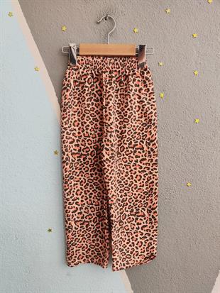 1770 -leopar desen karakter baskılı kız çocuk takımı - Somon