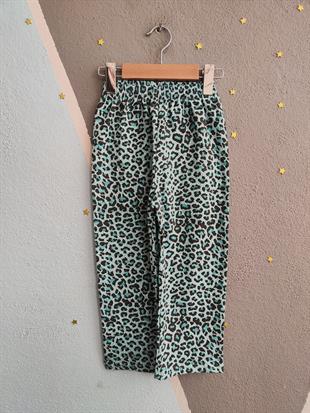1770 -leopar desen karakter baskılı kız çocuk takımı - Su yeşili