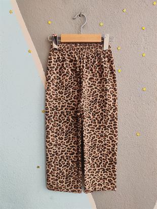 1770 -leopar desen karakter baskılı kız çocuk takımı - Siyah