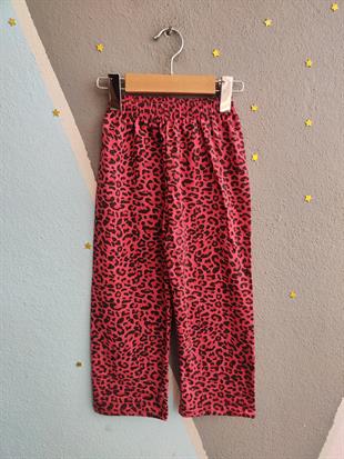 1770 -leopar desen karakter baskılı kız çocuk takımı - Fuşya