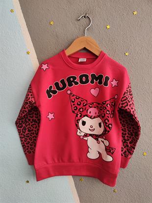 1770 -leopar desen karakter baskılı kız çocuk takımı - Fuşya