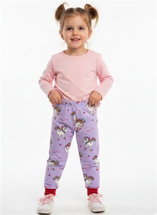 1790 - Unicorn Baskılı Kız Eşofman Altı - Lila