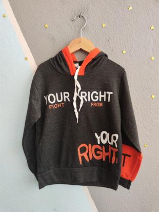 1796 - Your Right Baskılı Kapüşonlu Erkek Takım - Füme