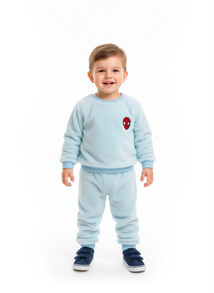 1809 - Karakter Desen Peluş Erkek Çocuk Takımı - Bebe mavisi