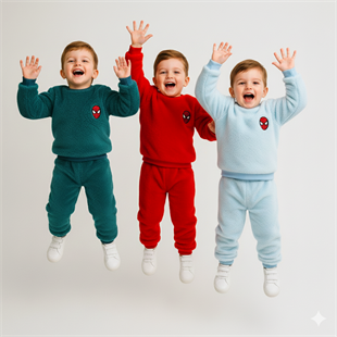 1809 - Karakter Desen Peluş Erkek Çocuk Takımı - Bebe mavisi