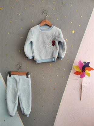 1809 - Karakter Desen Peluş Erkek Çocuk Takımı - Bebe mavisi