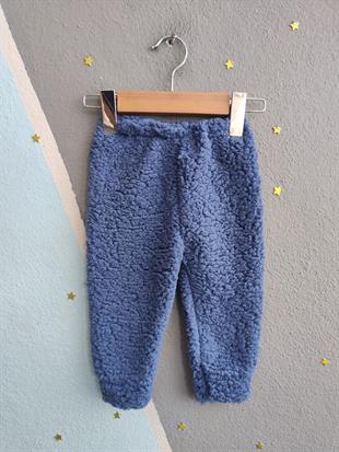 1813 - Kulaklı Hayvan Baskılı Kapüşonlu Peluş Erkek Bebek Takımı - Lacivert