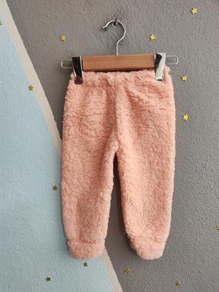 1814 - Kulaklı Hayvan Baskılı Kapüşonlu Peluş Kız Bebek Takımı - Somon