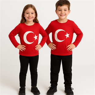 1819 - Bayrak Baskılı Sweatshirt  - Kırmızı