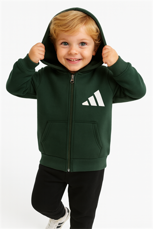 1832 -  Kapüşonlu Erkek Çocuk Hırkası - Haki