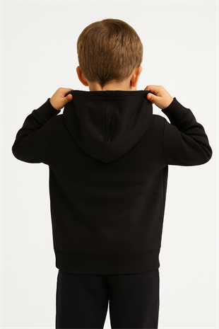 1832 -  Kapüşonlu Erkek Çocuk Hırkası - Siyah