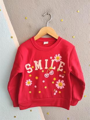 1841- Çiçek Baskılı Kız Çocuk Takım - Kırmızı