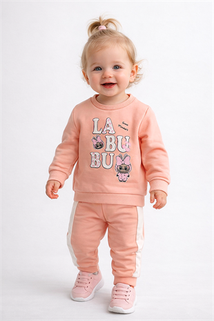 1843 -  Karakter Baskılı Aylık Kız Bebek Takım - Somon