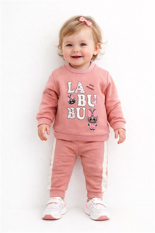 1843 -  Karakter Baskılı Aylık Kız Bebek Takım - Gül kurusu