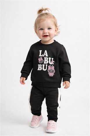 1843 -  Karakter Baskılı Aylık Kız Bebek Takım - Siyah