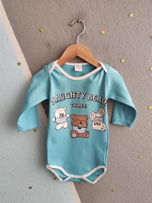 1856 - Naughty Bear Baskılı  Erkek Bebek Çıtçıtlı Body - Mavi